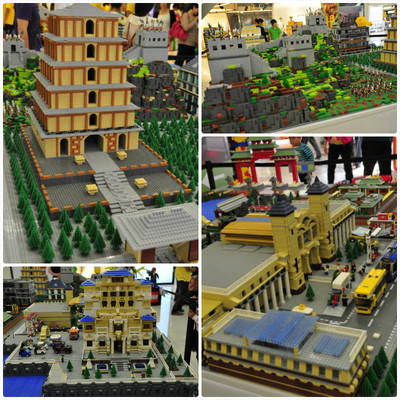 樂高積木拼成的大連自然博物館等大連地標(biāo)模型，吸引了路人紛紛駐足欣賞。